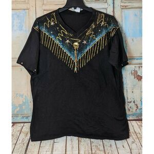 Penney Lynn Womens 3XL Black Glitter Painted Jeweled V Neck Short Sleeve T Shirt